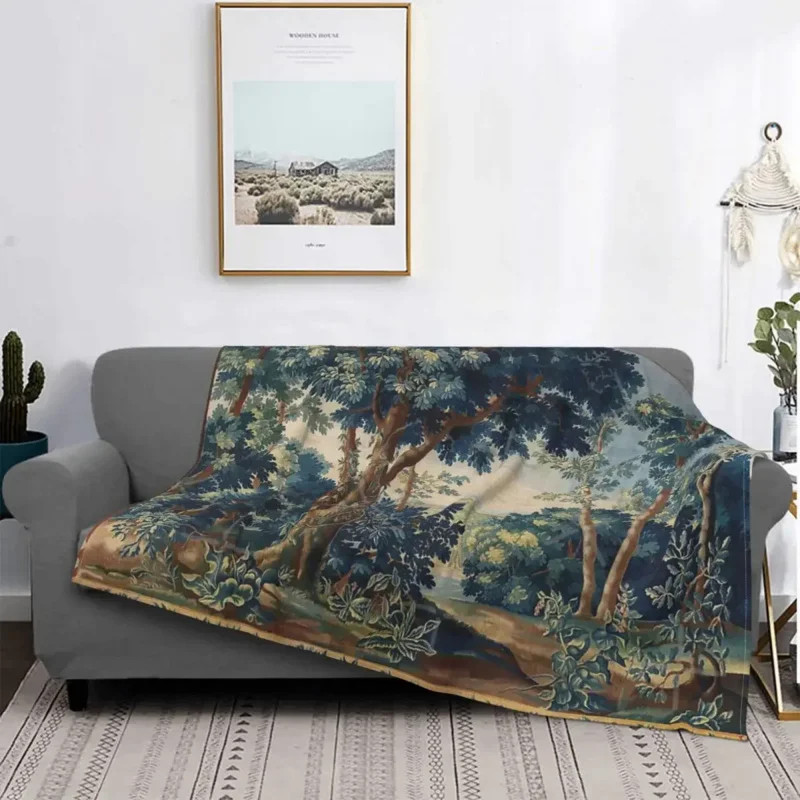 Greenery Trees In Woodland Landscape Antique Flemish Tapestry Throw Blanket Drop Fabrics Bed Covers fit Couch Sofa Suitable