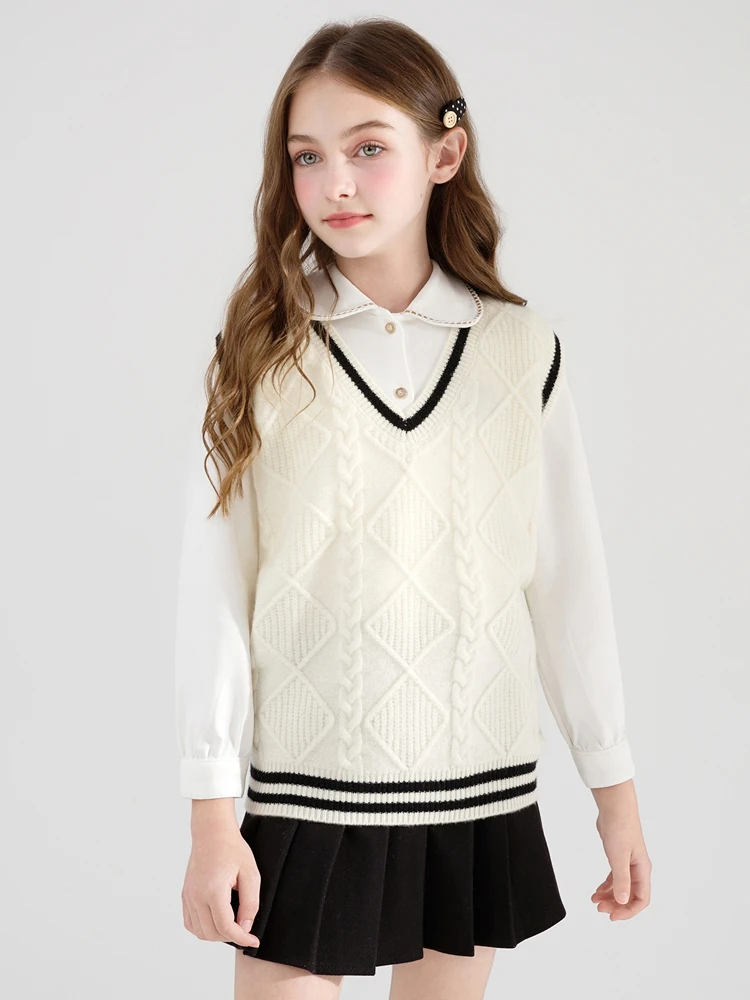 Classic Kids Vest 100% Merino Wool Sweater Vest Autumn Winter Pullover Vest Children Sleeveless Waistcoat Lightweight Layering view 3