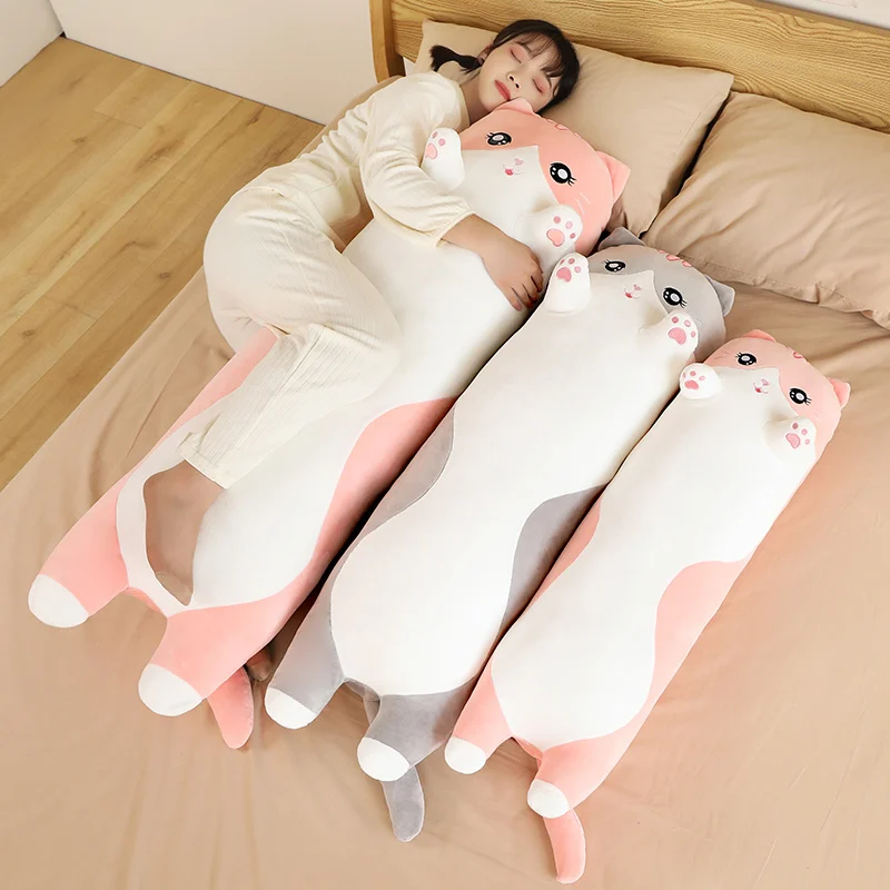 90-130cm Giant Long Toy Pillow Stuffed Cat Long Throw Pillow Cushion Bed Use Home Sofa Decor Kids Toys