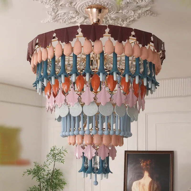 

French Light Luxury Colorful Ceramic Ceiling Chandeliers, Creative Living Room Bedroom Lighting Fixtures, Interior Decoration