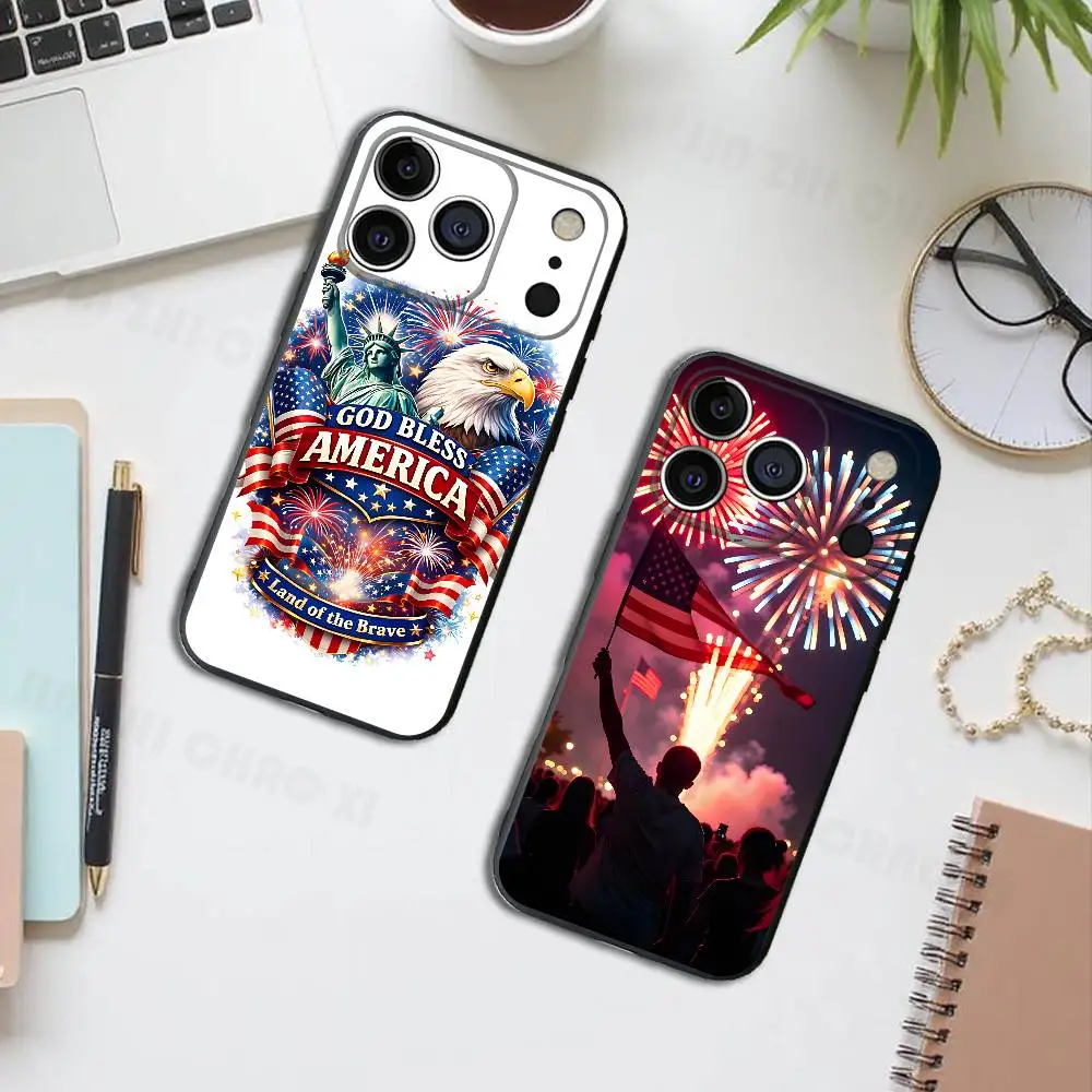 

Happy Independence Day Black Phone Case For IPhone 17 16 15 14 13 12 13 12 11 Pro Max Plus XS XR Silicone Soft Back Cover