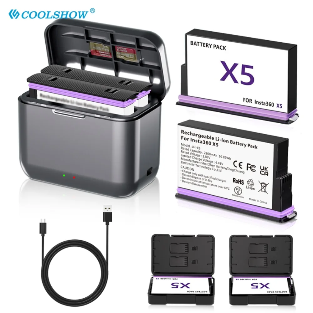 

2800mAh Battery For Insta360 X5 Battery Charger Box Camera 360 Panoramic Action Accessories Batteries Charger For Insta 360 X5