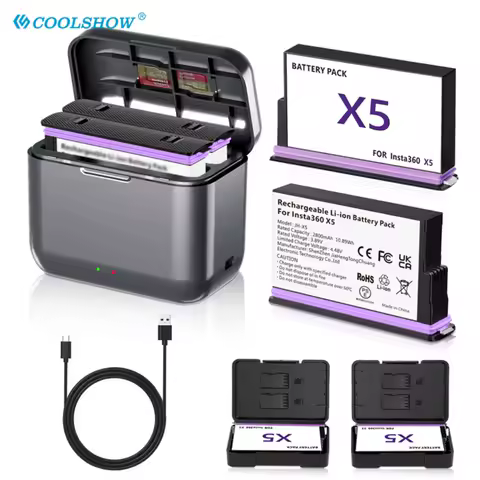 2800mAh Battery For Insta360 X5 Battery Charger Box Camera 360 Panoramic Action Accessories Batteries Charger For Insta 360 X5