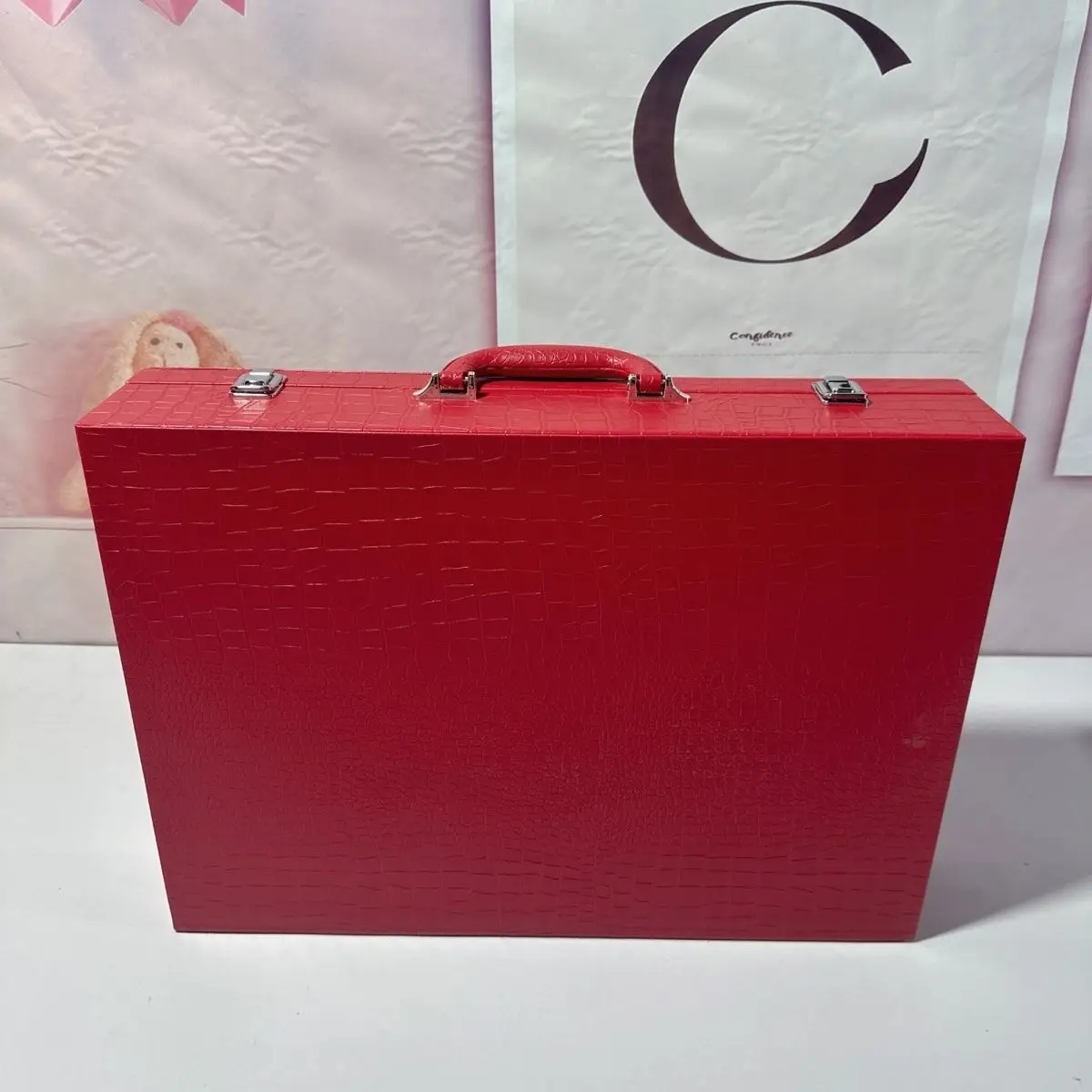 Crocodile Pattern Red Household Storage Box Set Wedding Gift Box Double Buckle