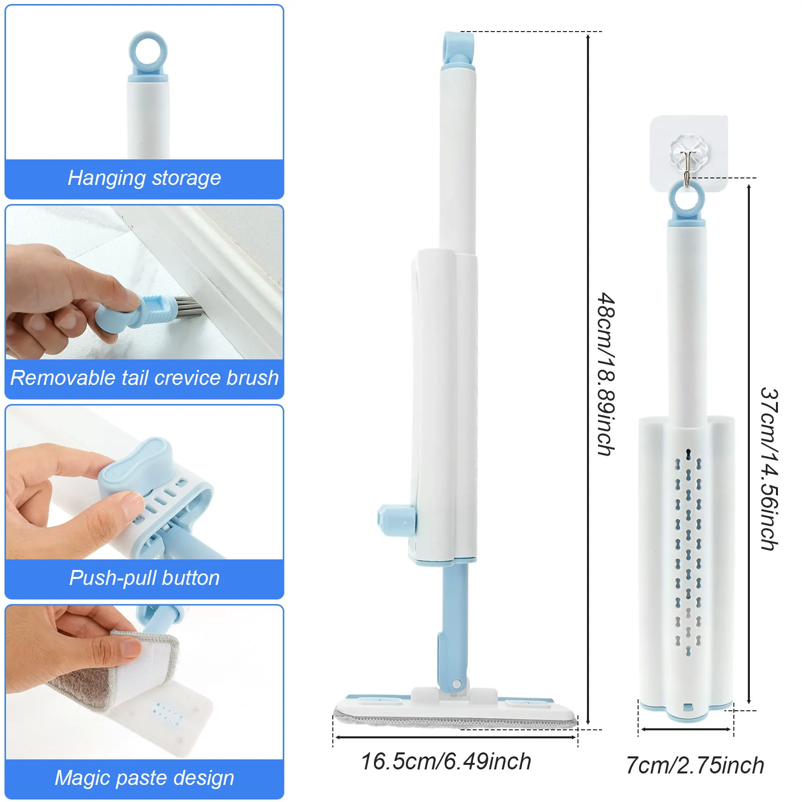 Mini Mop Self Squeezing Mop Hands-Free Cleaning  Folding Home Mops with 4 Replacement Cloth Pad Household Kitchen Cleaning Tool