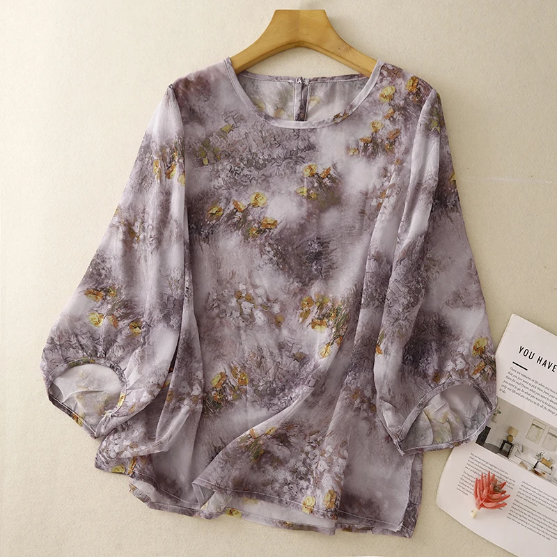 

Chinese Style Women's Blouses Vintage Printed Shirts Loose Summer Clothing Short Sleeved Cotton Linen O-neck Women Tops