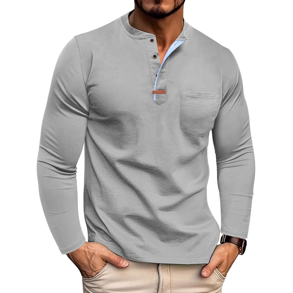 Men's Long Sleeve Henley Shirt Men's Crew Neck T-Shirt Color Combining Top T-Shirt Men's Color Combining Design Men Polo Shirt