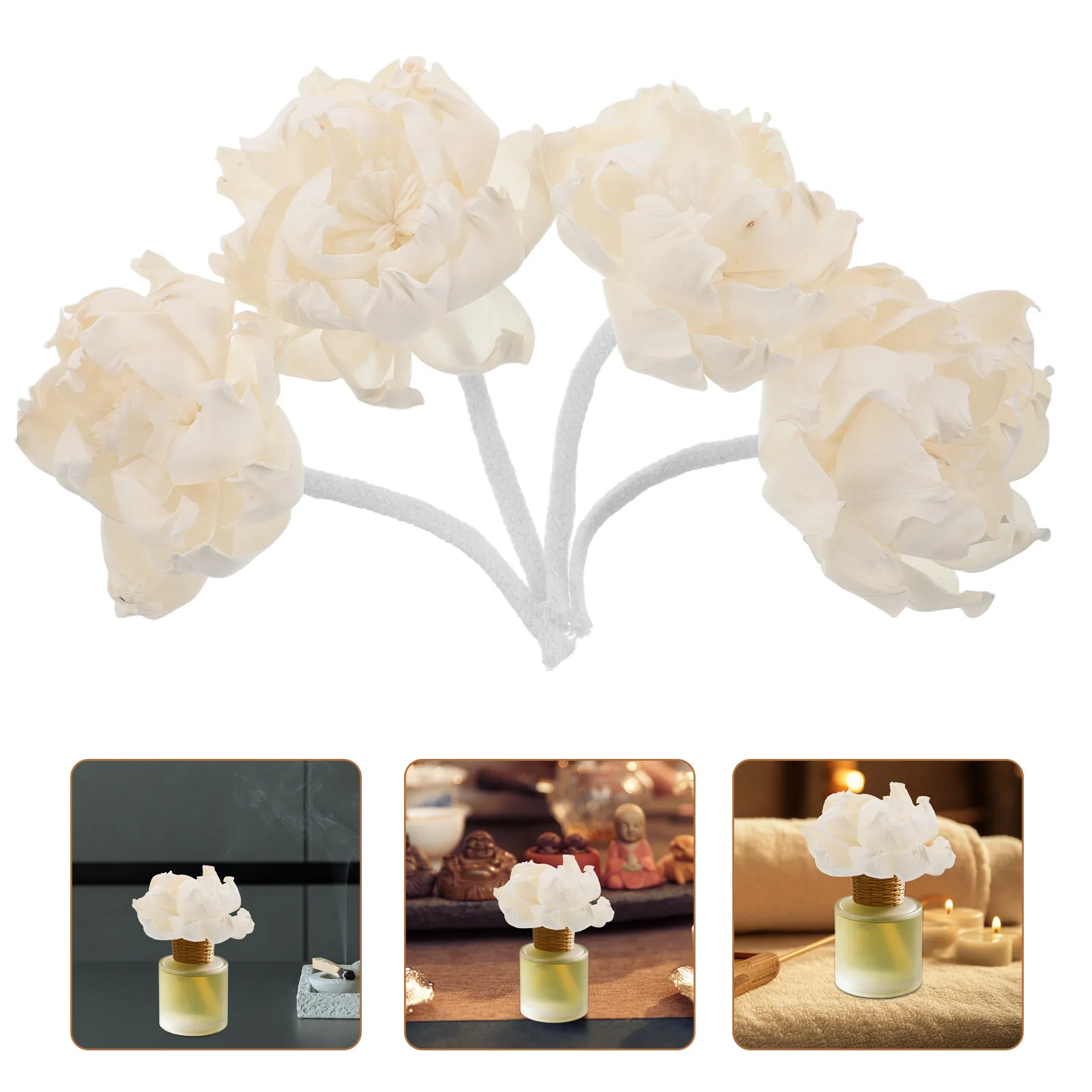 4Pcs Flower Aroma Diffuser Peony Artificial Rice Paper 5.89x3.14 Decorative Aromatherapy Sticks for Home Office Cars