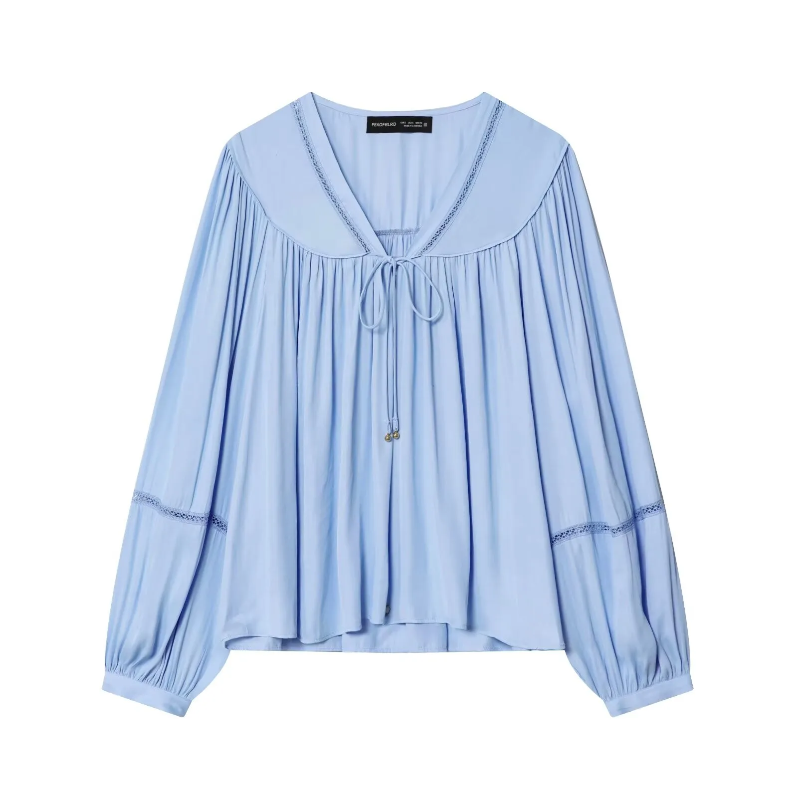 

Tidalyf 2025 Новые женские модные топы с v-образным вырезом и вышивкой по краям на шнуровке с длинными рукавами и складками Верхняя одежда Элегантный шик для женщин осенью