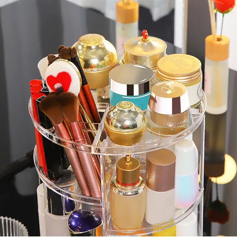 Desktop Makeup Organizer Clear 360° Rotatable Vanity Organizer Cosmetic Holder Skincare Lipstick Transparent Jewelry Container