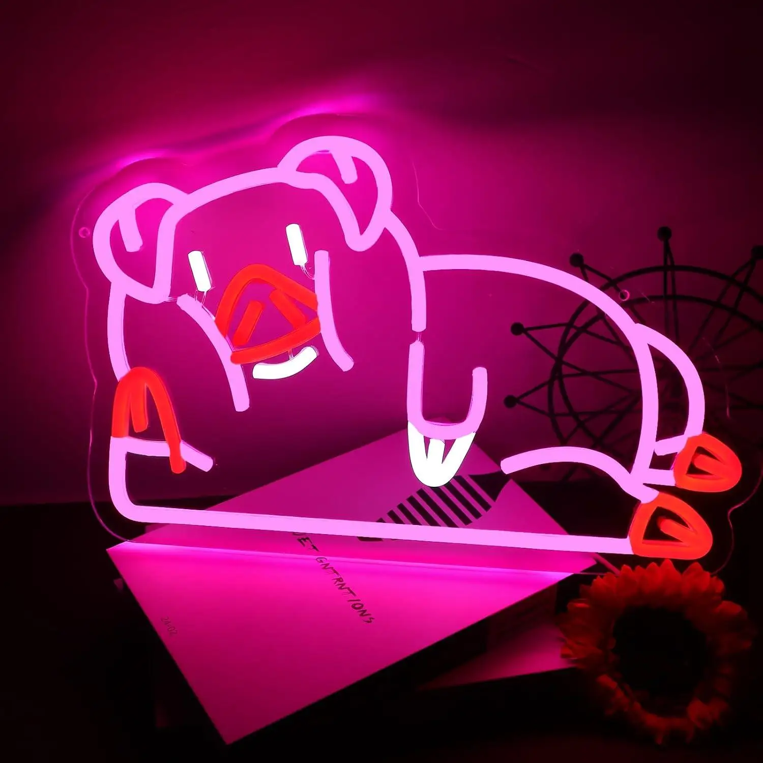 Pig Neon Sign USB Dimmable LED Neon Lights For Game Room Bedroom Boys Room Wall Hanging Cartoon Cute Art Display Gamer Gifts