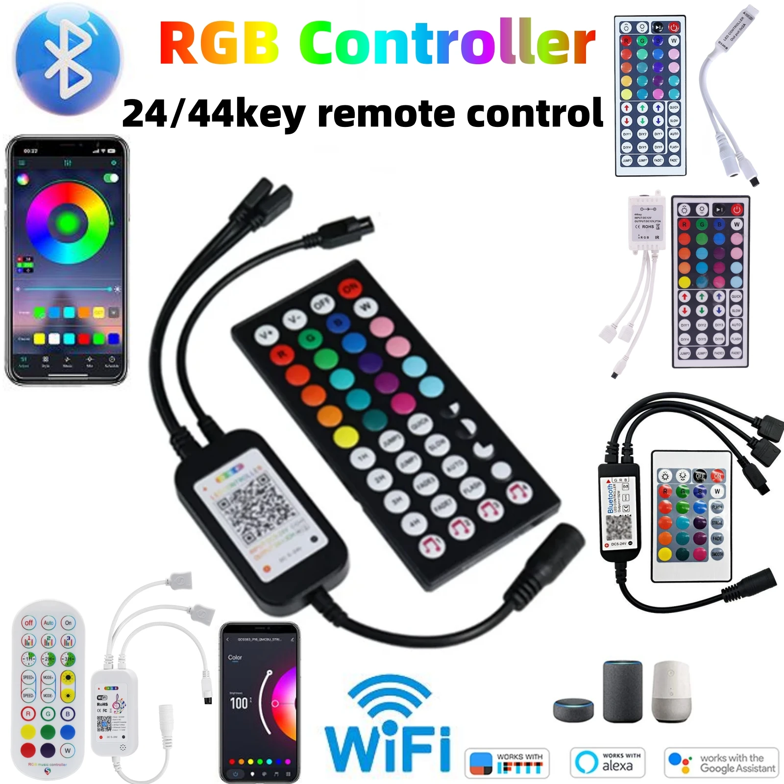 DC 12V 24V LED Controller Smart  Bluetooth WIFI With 24Key 44Key Remote Control for 4Pin RGB COB 5050 3528 SMD LED Strip Light