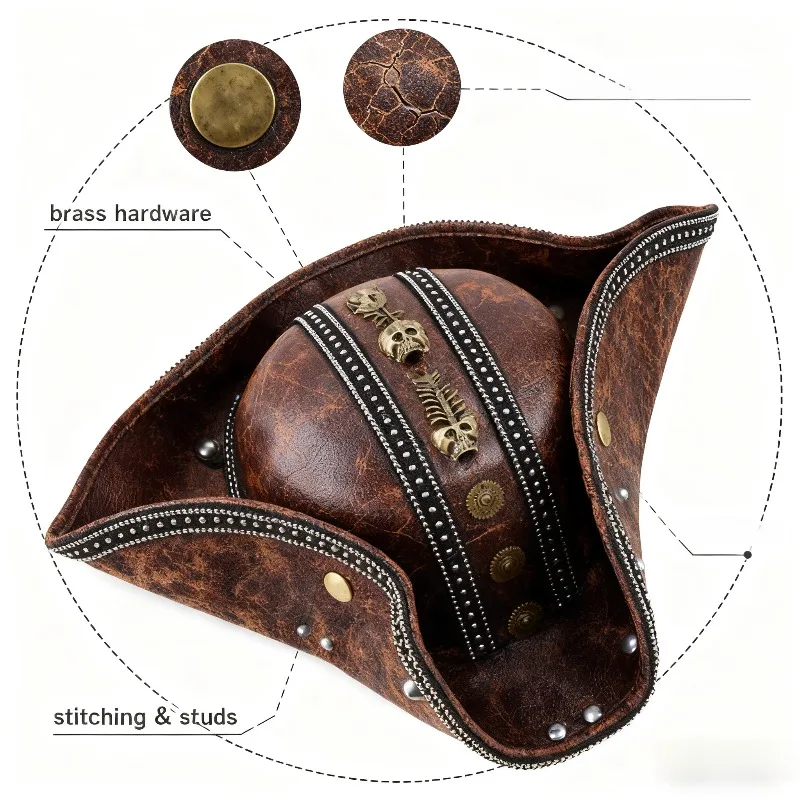 

Men's and Women's Vintage Steampunk Pirate Hat with Faux Leather Material Skull and Gear Decorations for Halloween