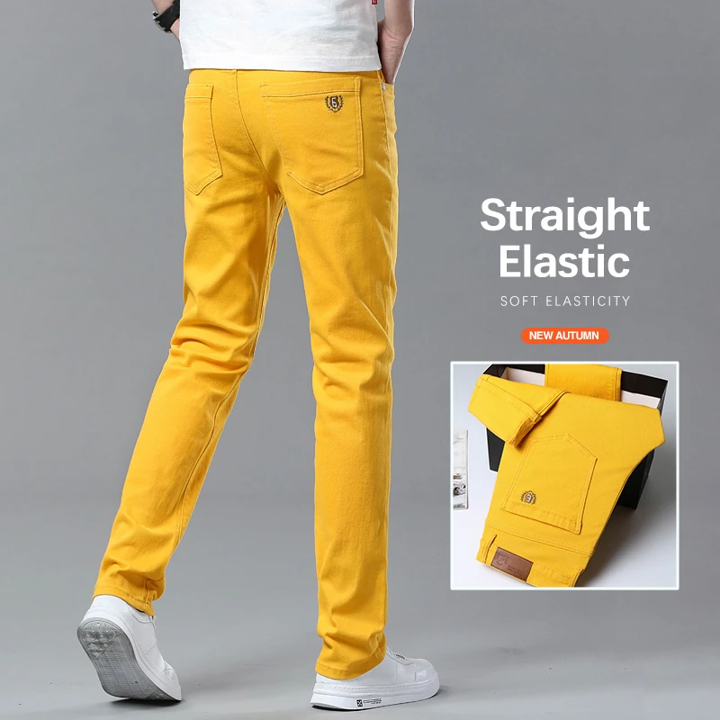 

Осенние новые мужские эластичные джинсы, модные корейские мягкие удобные эластичные тонкие прямые джинсовые брюки, повседневные брендовые брюки