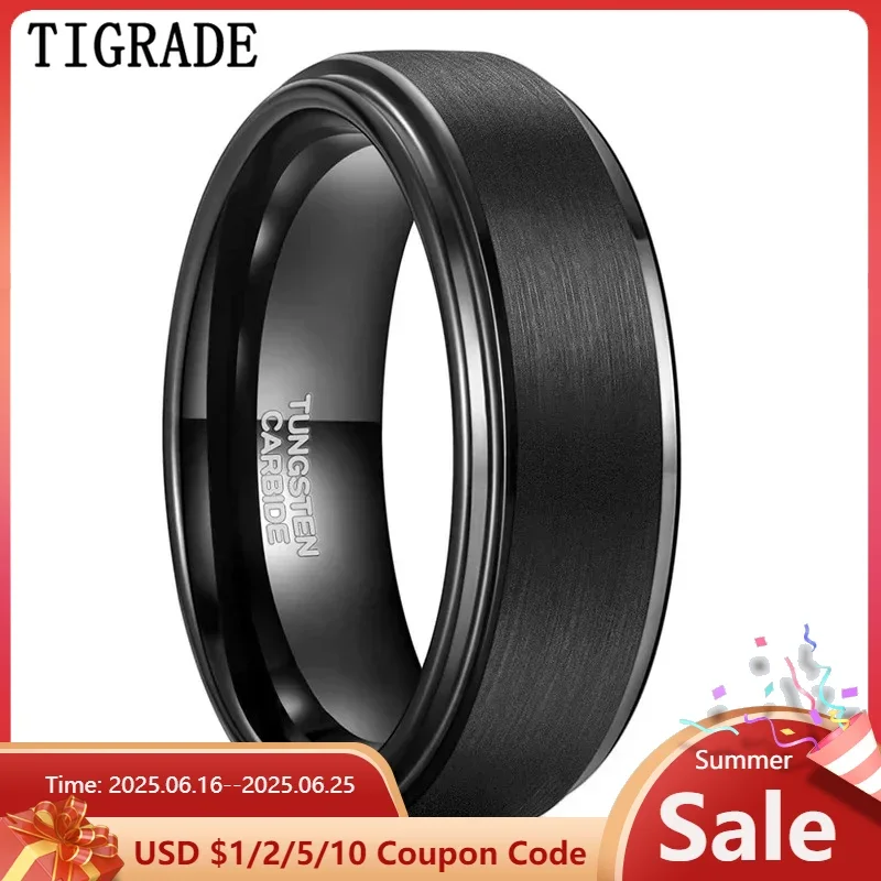 

Tigrade 6/8mm Tungsten Carbide Ring Men Black Brushed Fashion Male Wedding Rings Vintage Engagement Band for Couple Unisex Band