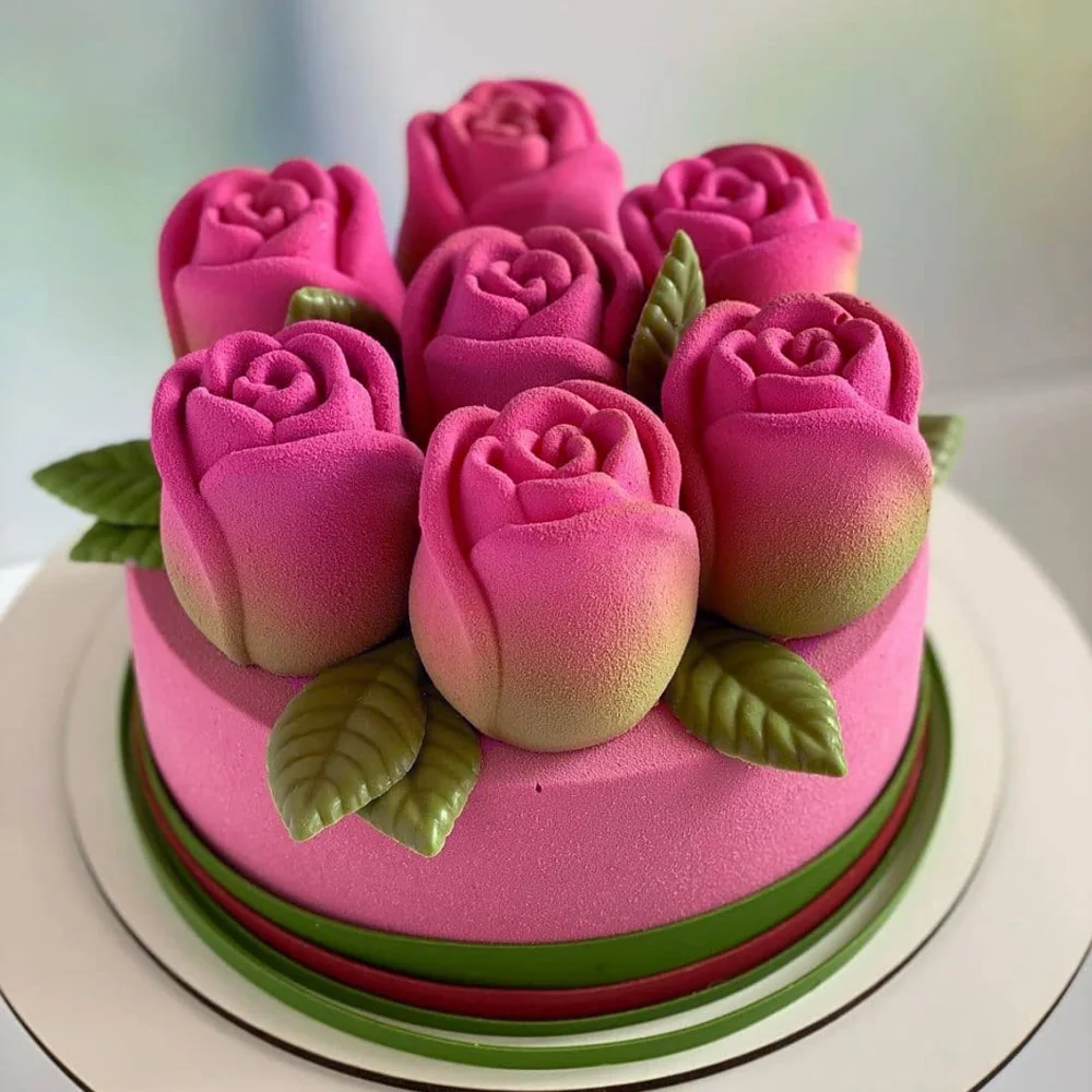 Molde de silicona para pastel de Mousse con diseño de capullo de rosa de 15 celdas para el Día de San Valentín, molde de Chocolate, herramientas para hornear postres de cocina de calidad alimentaria