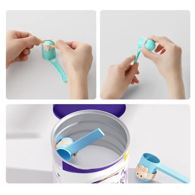 45BF 2pcs Milk Powder SpoonScoop Holder Ring Cartoon Rabbit Spoon Non-Stick Ring Anti-Drop Handy Tool Baby Supplies