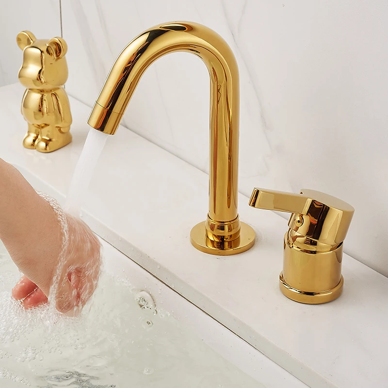 

Golden Chromeplating Tall Faucet Bend Bathroom Cold And Hot Two Piece Set Basin Crane Bathroom Mixer Washbasin Bath Tap