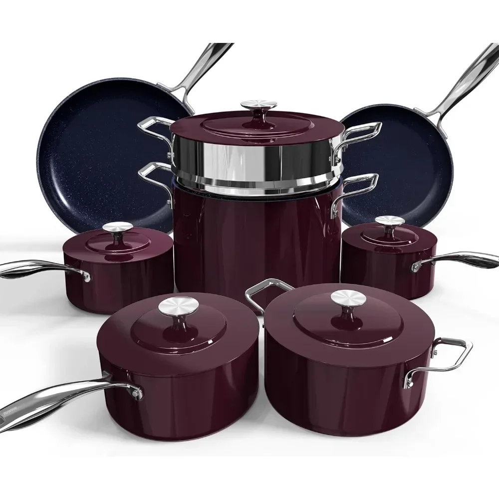 Lux 13pc Forged Lightweight Cookware Set PFAS Free, Healthy G10 Duralon Ceramic Coating, Ultra Non-Stick,