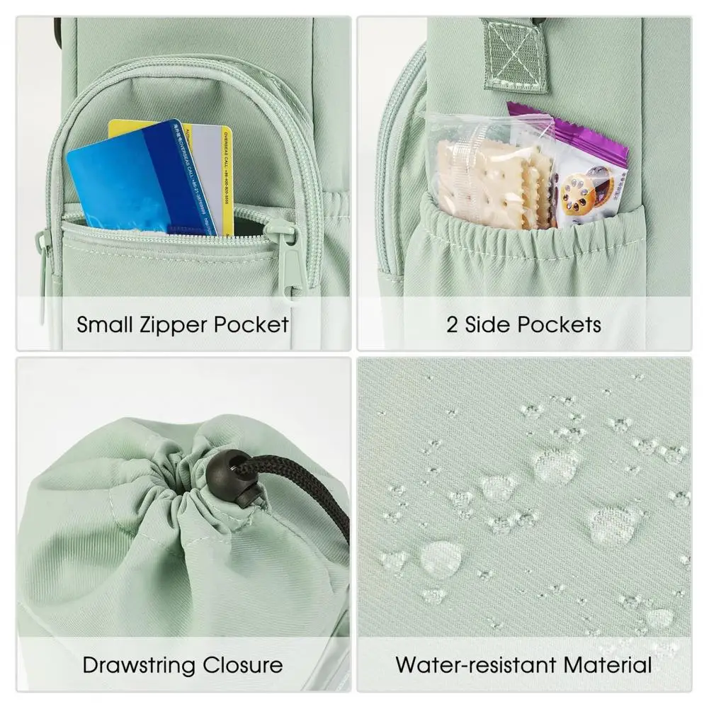 Scratch Protection Bottle Case Insulated Water Bottle Sling Bag with Adjustable Strap Multi-pocket Drawstring Bottle for Hiking