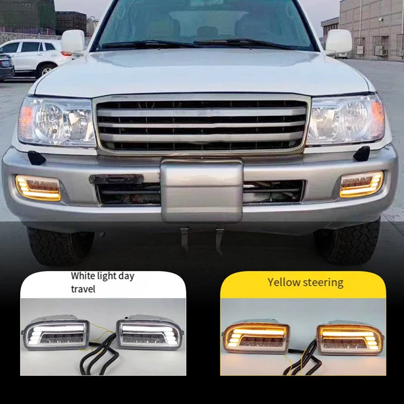 LED Fog Lights For Toyota Land Cruiser 100 LC100 UZJ100 FZJ10 1998-2008 DRL Turn Signal Daytime Driving Lamp Replacement