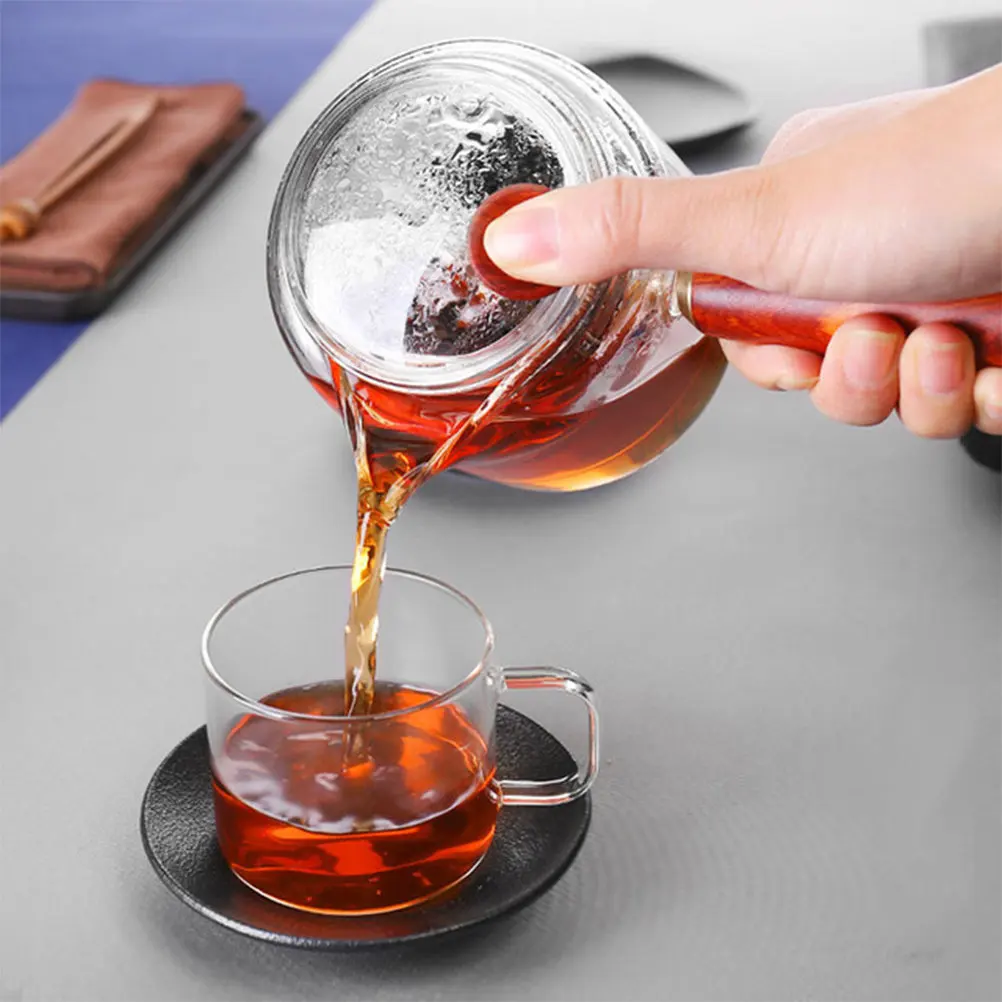 1Pcs Glass Tea Pot Made of High-Quality Heat-Resistant Glass and Natural Wood Fine Craftsmanship Comfortable Handle 410Ml Tea
