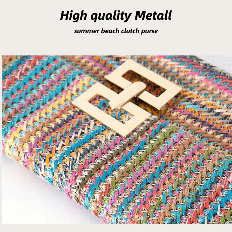 Woven Wicker Rattan Envelope Clutch Handbags for Women Boho Summer Beach Hand-Woven Straw Purses Ladies Shoulder Messenger Bags