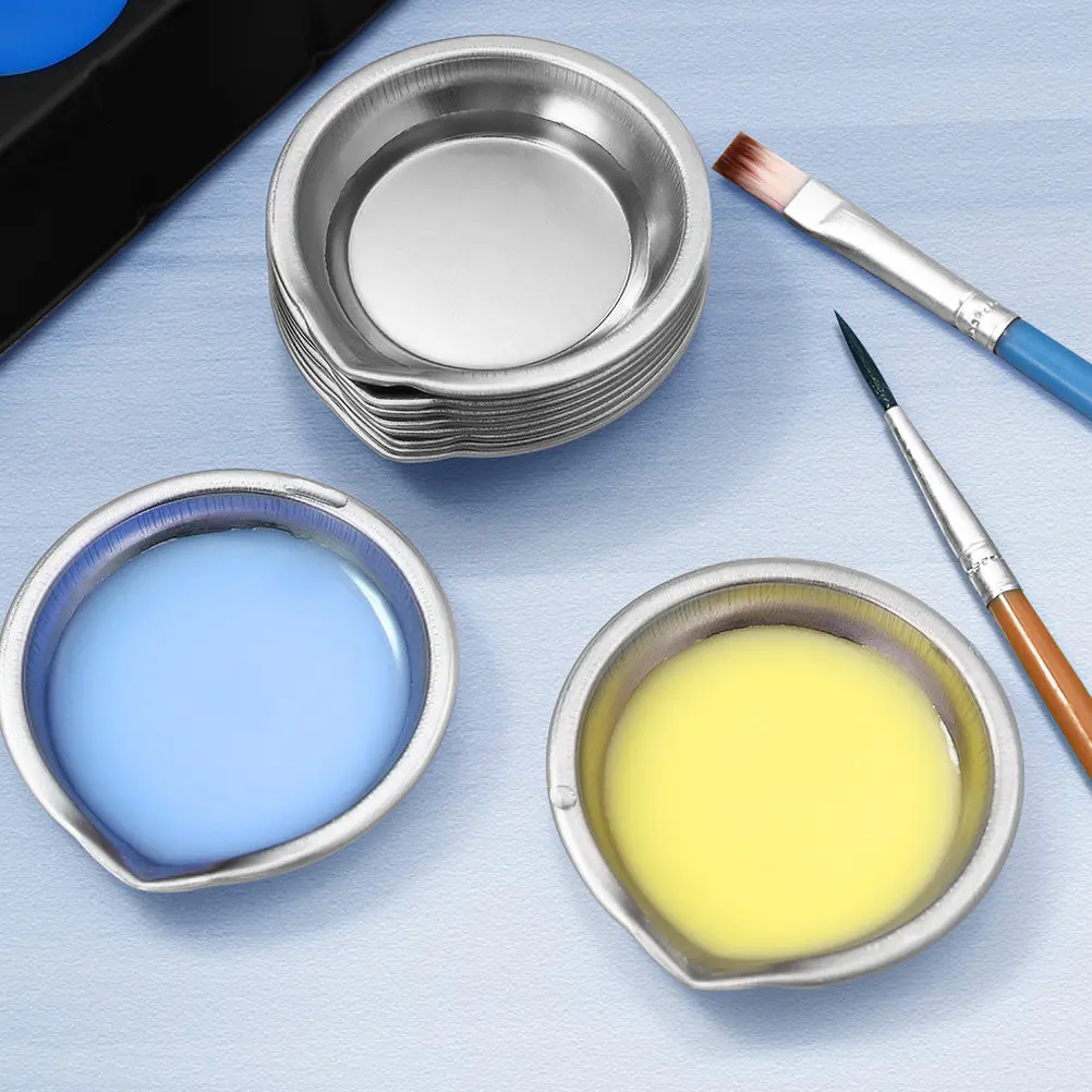 

12 Pcs Simple Color Palette Metal Mixing Cups Practical Pigment Holder for Model Paint Silver Color Holder Accessories