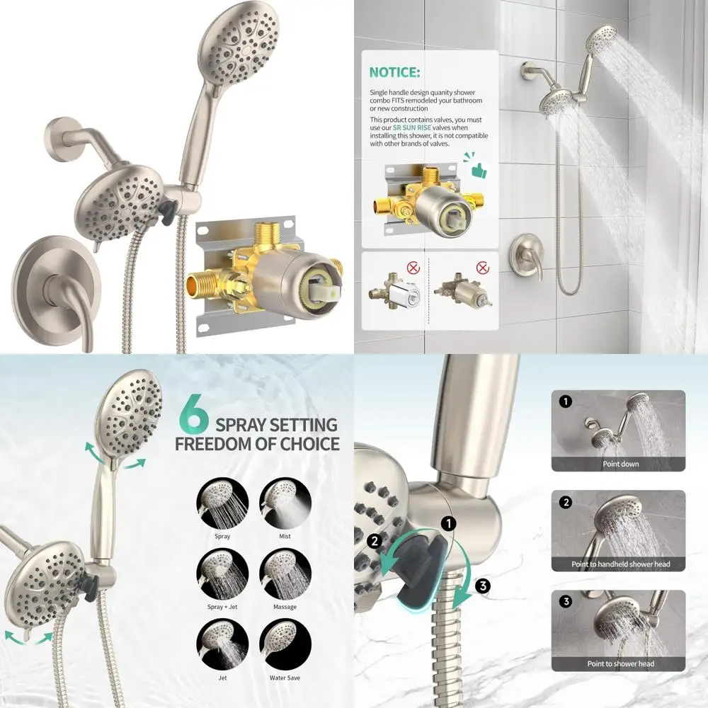 

High-Pressure Dual Shower System with Handheld and Rainfall Options - 5-Spray, 2-in-1 Showerhead Combo Set for Enhanced Water Pr