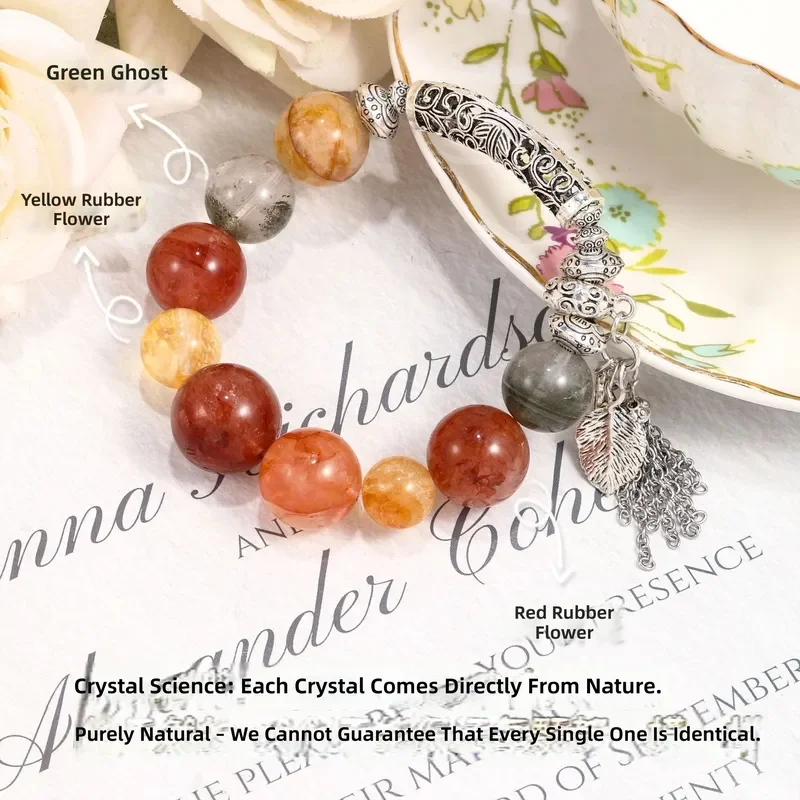 [Zhaozhao Wish] DIY Original Design Natural Xanthate Flower Green Ghost Simple Versatile Crystal Bracelet Women's