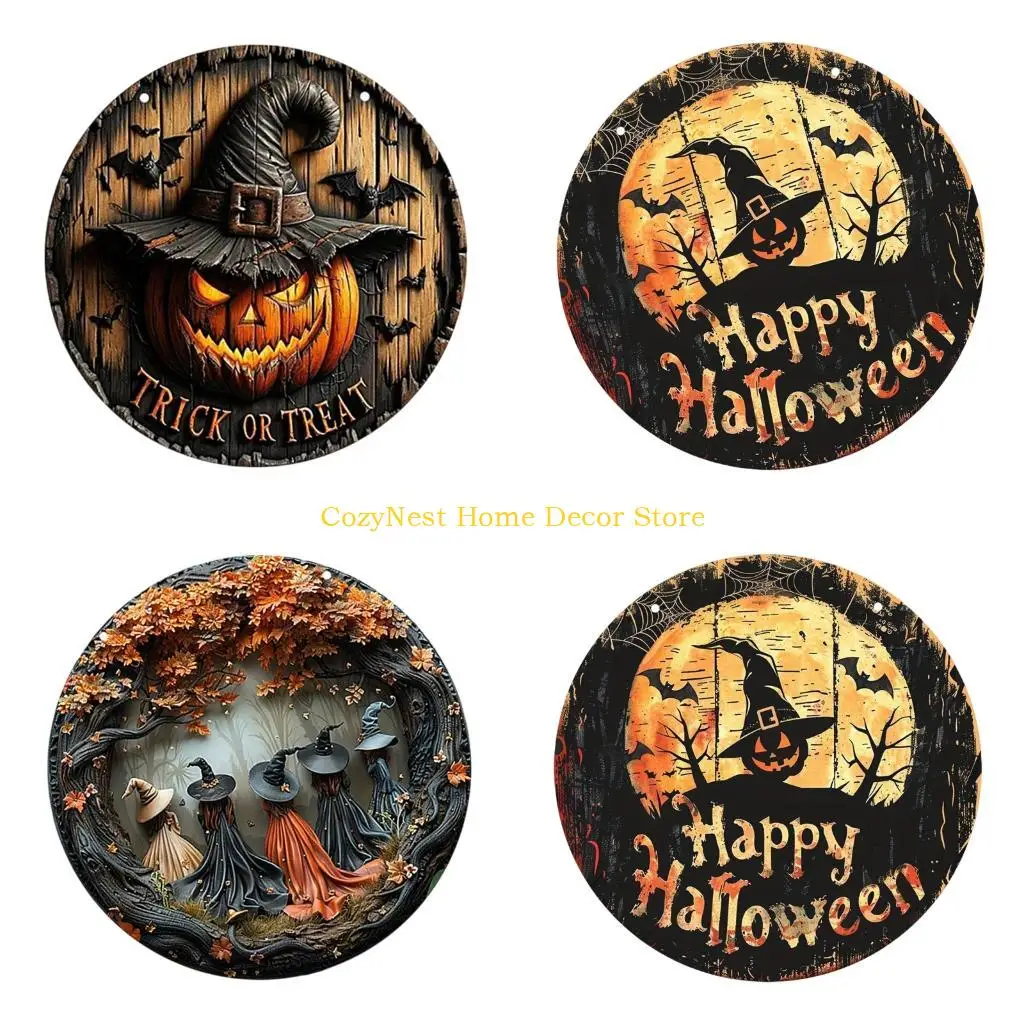 92MF Durable Wooden Halloween Plaque Handmade Porch Decoration Front Door Hanging Craft