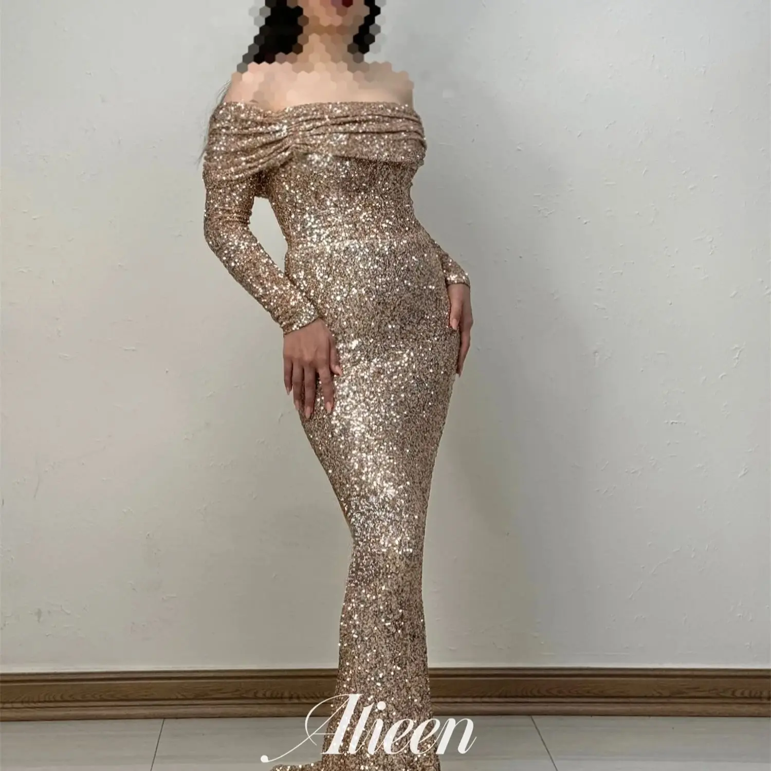 Aileen Off the Shoulders Mermaid Fine Sequins Evening Dress With Stones and Crystals Party Dresses Woman Elegant Prom Wedding