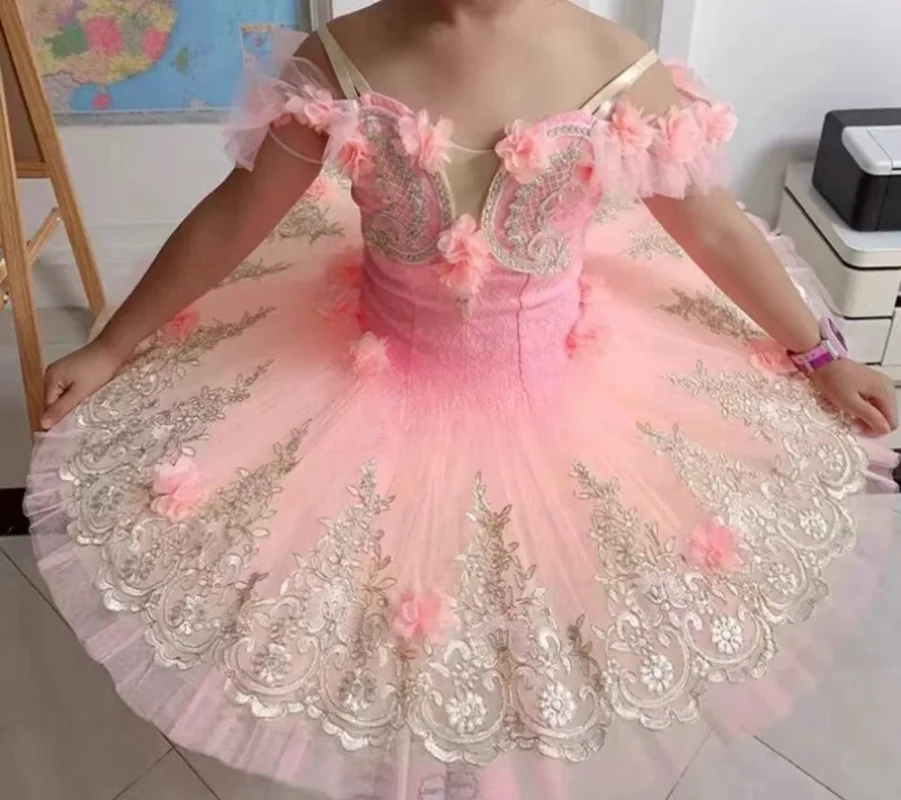 

Children and adults honey pink shoulder sleeve ballet TUTU gauze skirt professional international competition performance