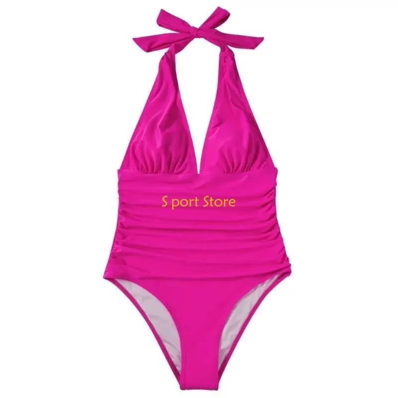 

U2JB Womens Bathing Suit Fashion Tummy Control Swimwear-Retro-Ruched Halter Swimsuit Sexy Bikinis for Water Parks