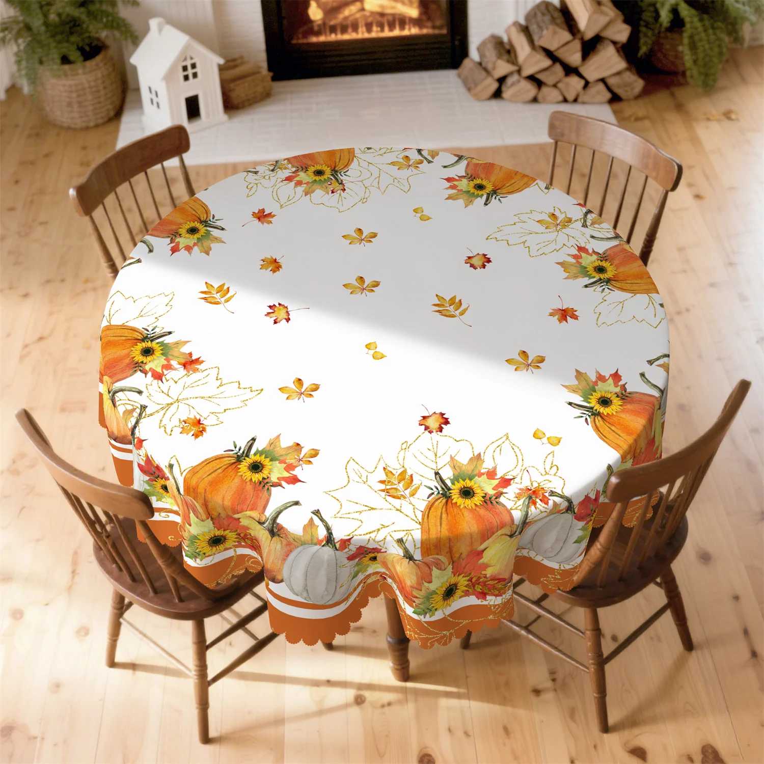 Pumpkin, sunflower, maple leaf, golden lines autumn tablecloth, one pack, suitable for Thanksgivingzyc