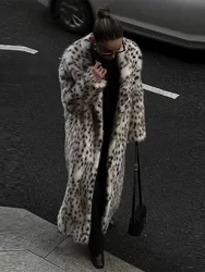 Retro Leopard Faux Fur Long Coat Women Warm Thicken Oversize Jacket Female Winter Casual Loose Street Outwears 2024 New In Coats