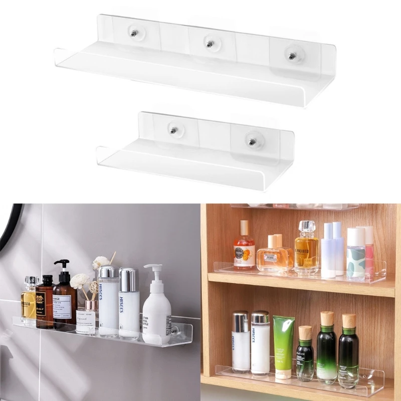 Acrylic Shelves Bathroom 1Pack Clear Shower Floating Shelf with Hooks Transparent Wall Mounted No Drilling Thick Storage