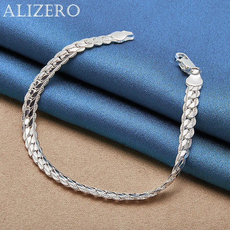ALIZERO 925 Sterling Silver 6mm 18-20cm Geometric Chain Bracelet For Women Men Fashion Jewelry Trendy Generous Party