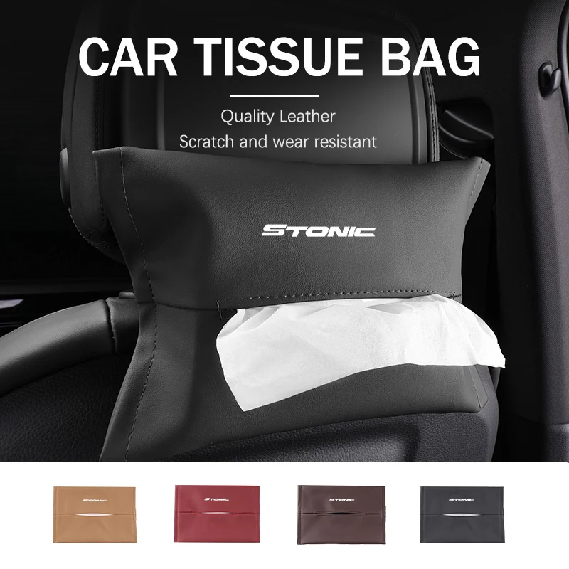 Car Seat Back Tissue Box LeatherHanging Paper Storage Bag For KIA Stonic Sorento Cerato Sedona Forte Stinger