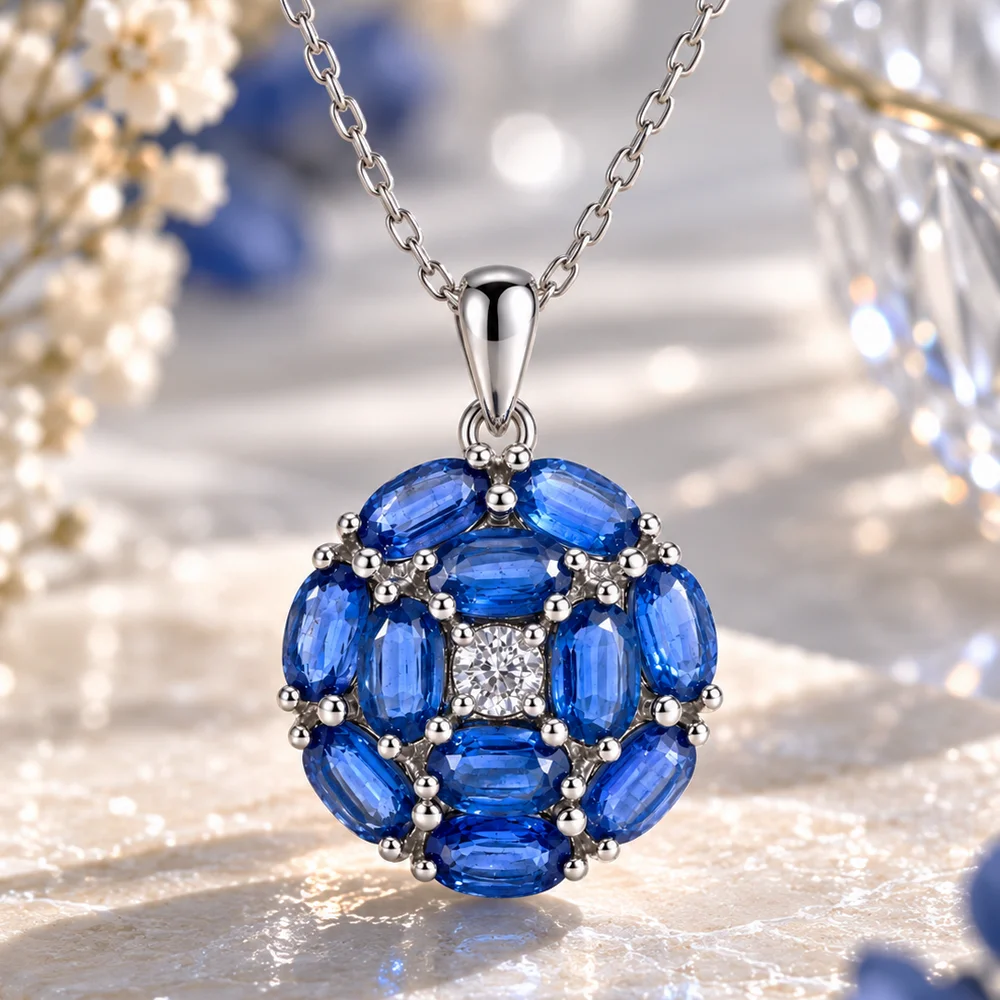 Natural Blue Kyanite  Pendant 45cm Necklace 925 Silver inclusion quality Fine Jewelry Elegant and Noble Gift for Women