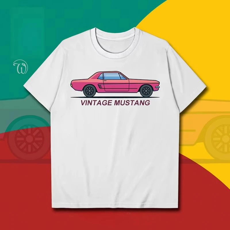 

Ford Mustang - Classic Vintage American Car Print T-Shirt, Breathable Short Sleeve Motorcycle T-Shirt for Men and Women