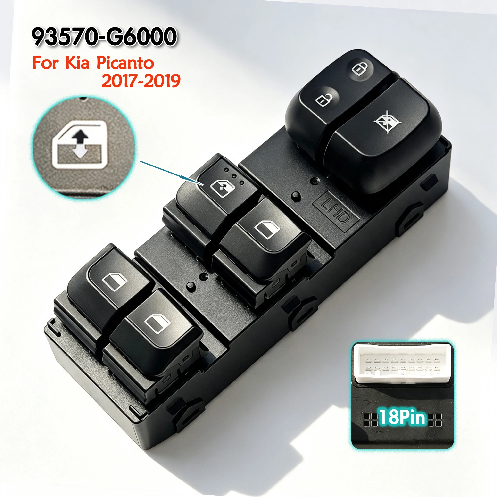 93570-G6000 For Kia Picanto 2017 2018 2019,Front Left Driver Side Electric Master Power Window Switch Lifter Control Button