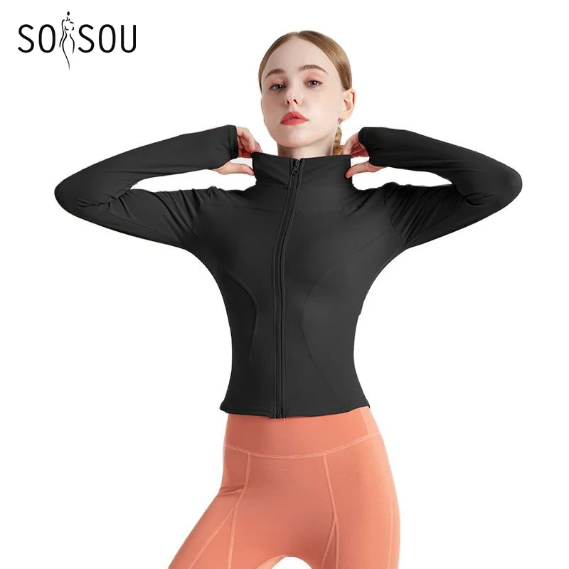 SOISOU Women's Jacket Yoga Sport Gym Coat Athletic Fitness Tight Fit Long Sleeved With Thumb Holes Jacket Womens Clothing