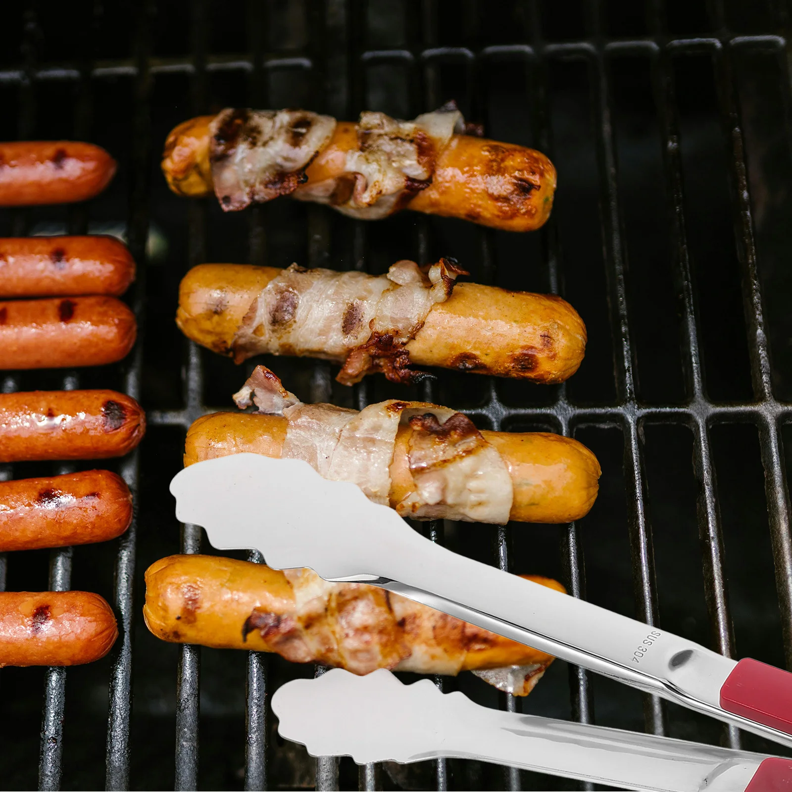 الفولاذ المقاوم للصدأ الثقيلة شواء ملقط ملقط طويل للطبخ في الهواء الطلق الشواء اللحوم ستيك الأسماك شواء السجق حامل #4