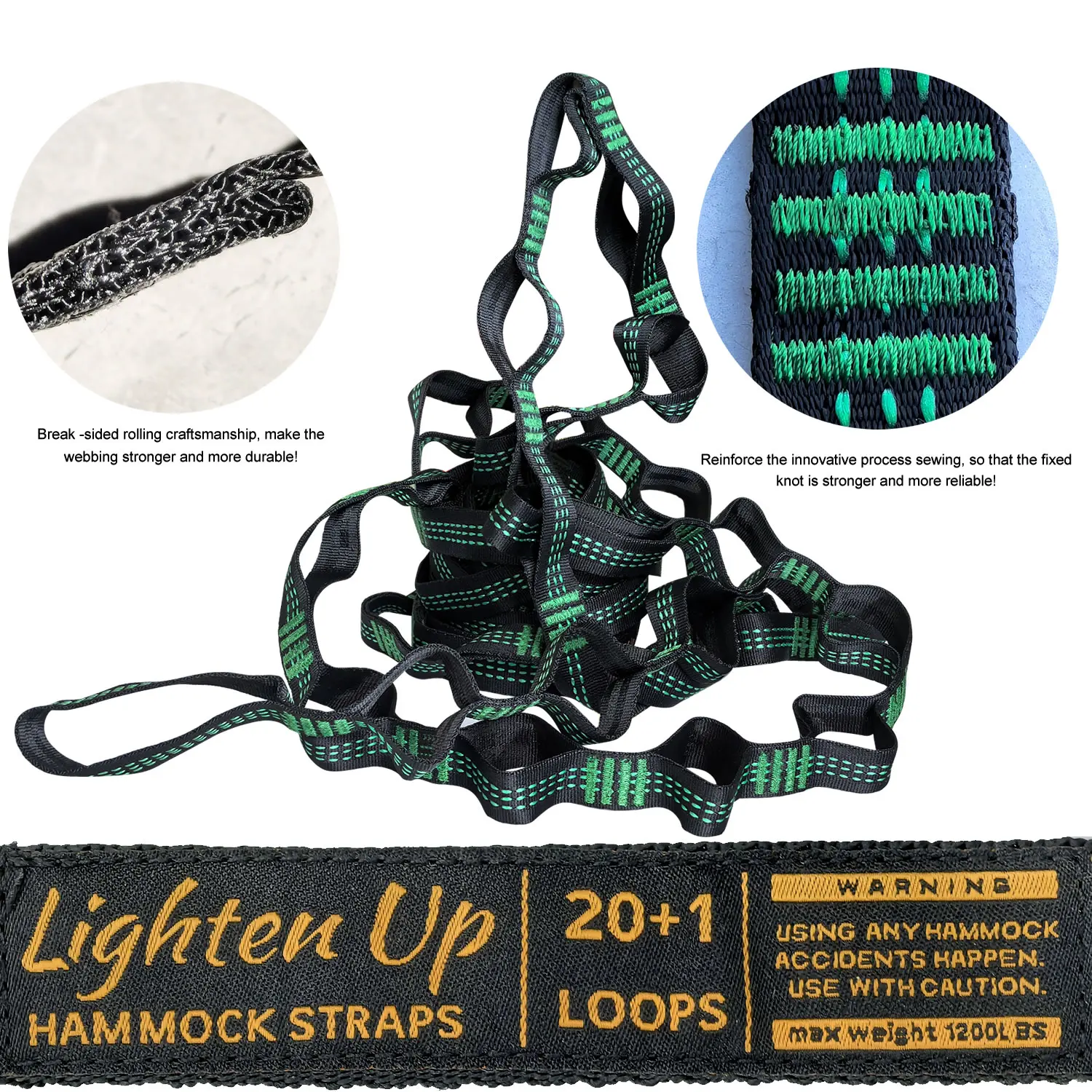 2PCS 3M Hammock Straps Extra Strong Lightweight Rope and 600lbs Breaking Strength Non-Stretch