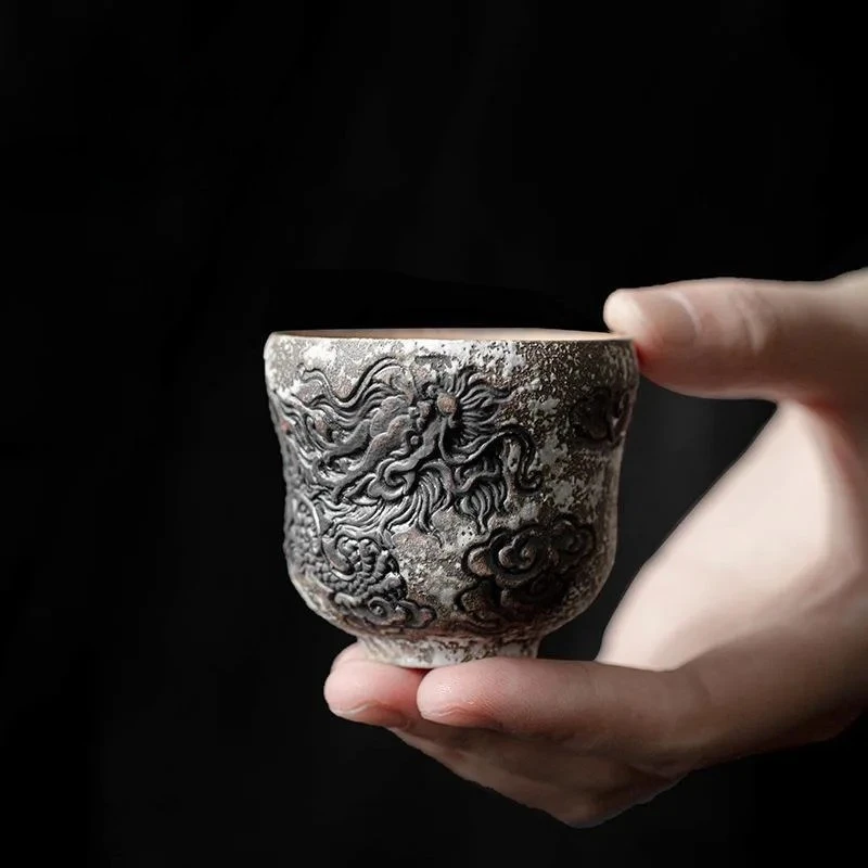 

60ml Handmade Relief Ink Dragon Ceramic Tea Cup Creative Gourd Master Cup Japanese Small Master Cup Kung Fu Teaset Utensil Gift