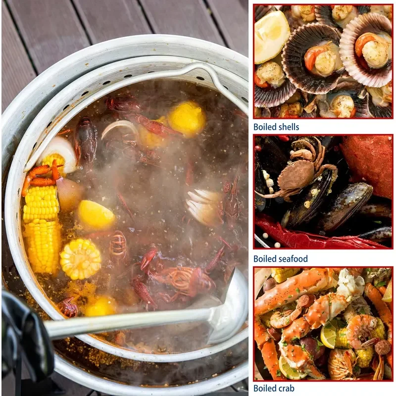 80 Quart Aluminum Crawfish Boiler Kit, 110000 BTU Outdoor Propane Burner with 10 PSI Pressure Regulator for Crab & Seafood
