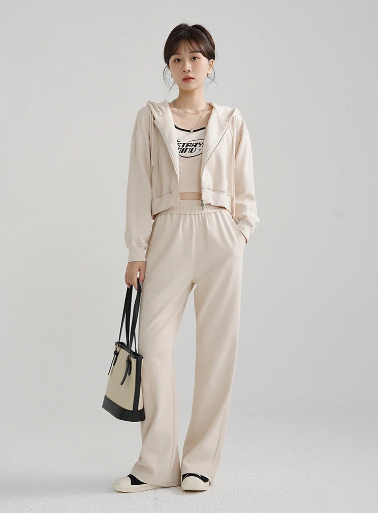 Women's 3-Piece Lounge Set – Zip-Up Hoodie, High-Waisted Jogger Pants & Graphic Tank Top – Casual Athleisure Outfit for Spring