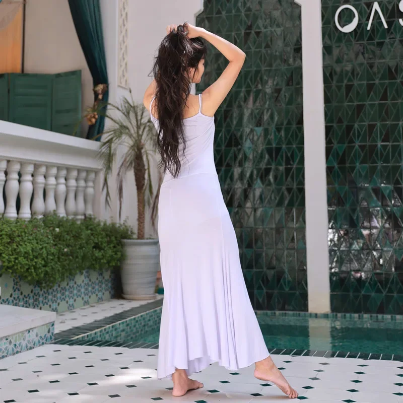 2021 Traditional Khaleeji Thobe Dress White/Gold Belly Dance Clothes Kaftan Dresses Rhinestone Beads Competition Khaleegy Gown