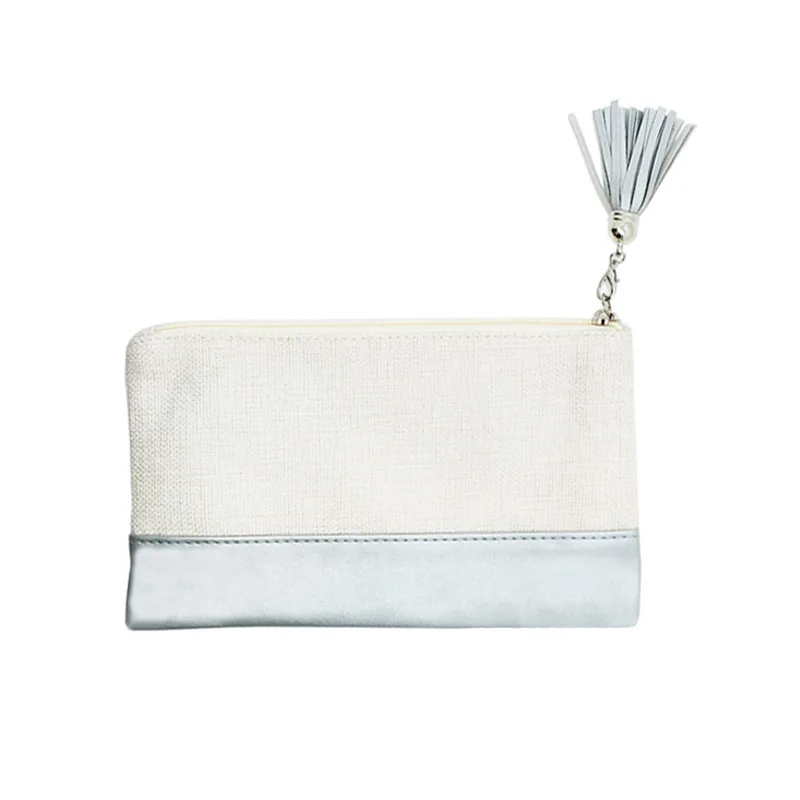 

20 Pack Sublimation Blank Linen Makeup Bags With Tassels Pu Bottom Travel Toiletry Zipper Bags